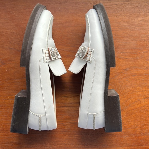 GANNI Crystal Embellish white leather loafers - Picture 6 of 7